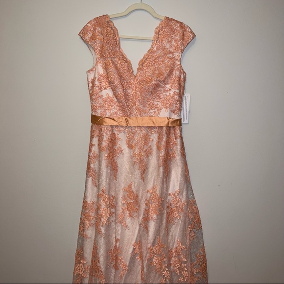 NWT Aidan Mattox Peach Alina Dress BHLDN Size 12 - Picture 8 of 9